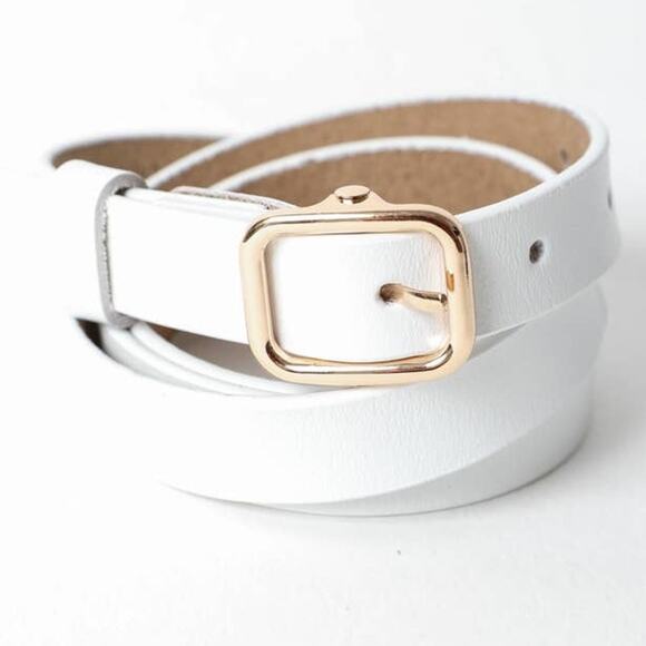 Versatile Skinny Classic Leather Gold Buckle Belt White - Picture 2 of 5
